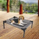 Bedding for dogs outside shown in black Oxford cloth fabric