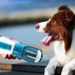 Dog water bottle shown in Indigo color with waste bag compartment
