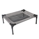 Portable bedding for dogs outside set up at a campsite